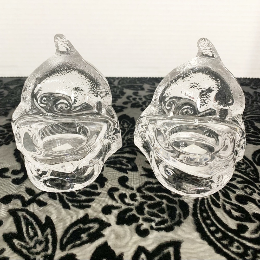 PartyLite Clear Dolphins on Wave Partylite Tea Light Candle Holder Clear P0255 🐬